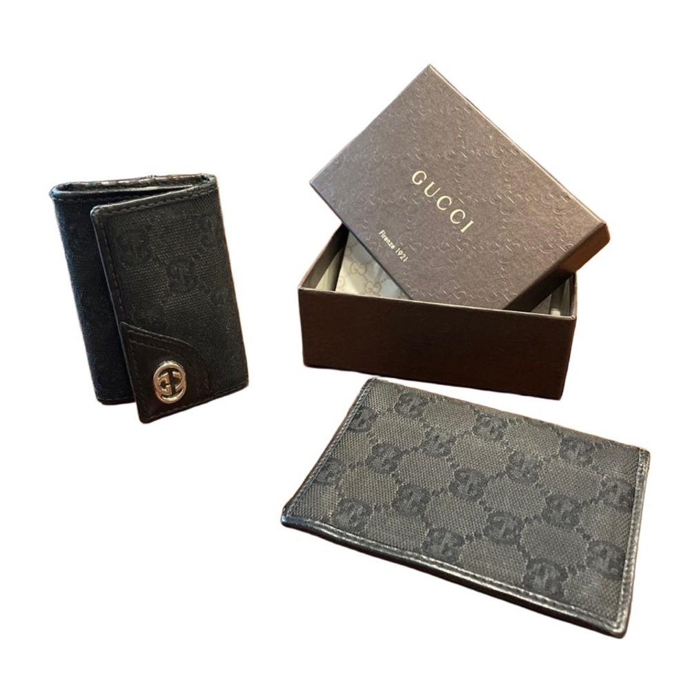 Gucci GG Leather/Canvas Britt Key Holder and Wallet set. Black/silver WLT2 - Picture 1 of 15